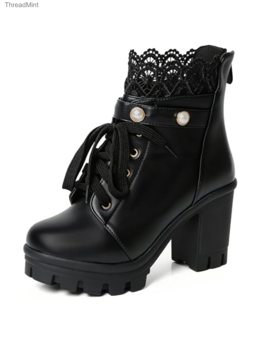 Goth Platform Combat Boots Women Victorian Lace-up Booties